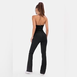 Adika Nixon Flared Bustier Demin Jumpsuit in Black.